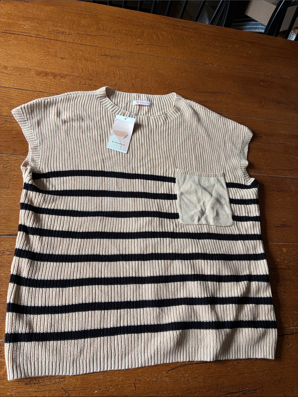 Sleeveless Striped Knit Top in Cream and Black